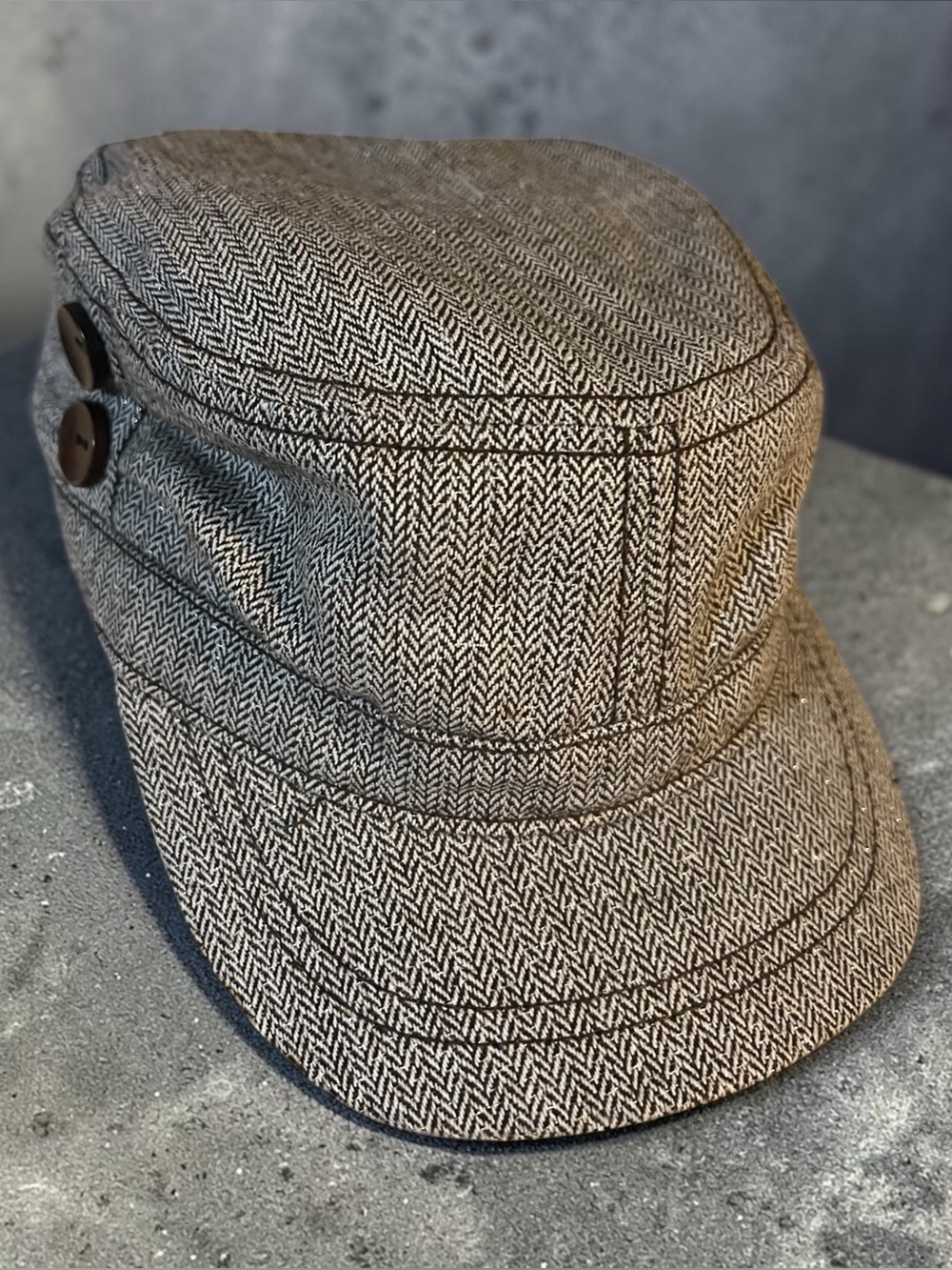 Herringbone fishermans/cadet Cap - Brown/cream